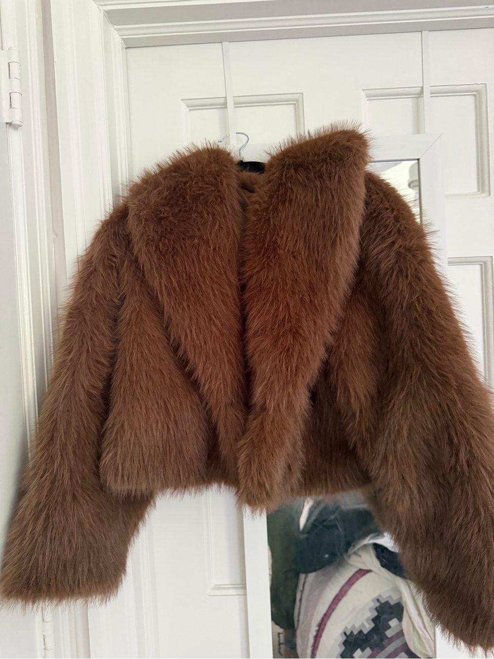Zara Chestnut Brown Faux Fur Cropped Faux Fur Jacket
